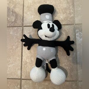 Disney Parks Mickey Mouse Crochet Knit Steamboat Willie Plush 17” Stuffed Animal